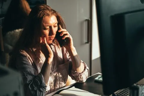 Concentrated Professional on Work Call Stock Photos