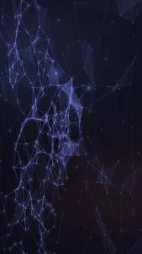 A concentrated stream of blue connected nodes and angular translucent shape.. Иллюстрация