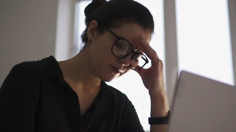 Concentrated woman programmer using application, smiling enjoying, close-up face Stock Footage 232764616