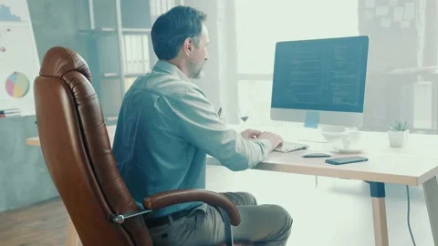 Concentrated worker finish coding bug fix job relax smile 動画素材 161403809