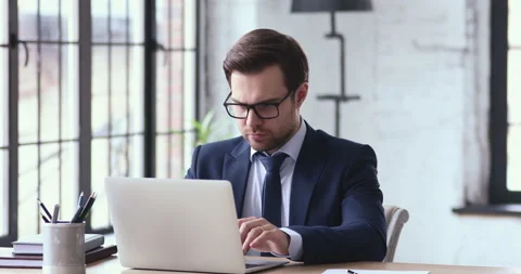 Concentrated young ceo thinking of hard problem solution. Stock Footage 132601983
