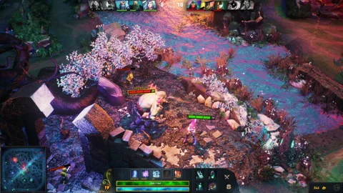 Concentrating to fight enemy and using magic skills in MOBA video game Stock Footage 277936390