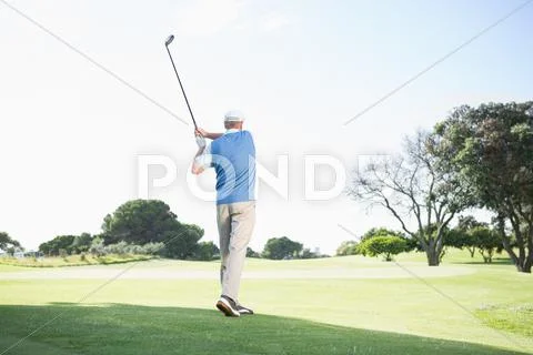Concentrating golfer taking a shot Stock Photos