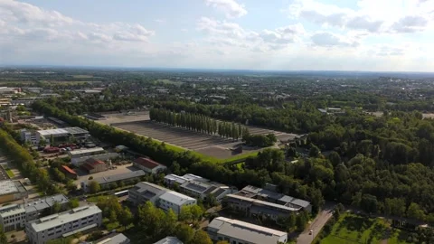 Concentration camp memorial aerial view in Dachau, Germany, NS-Gedenkstaette Stock Footage 316638504