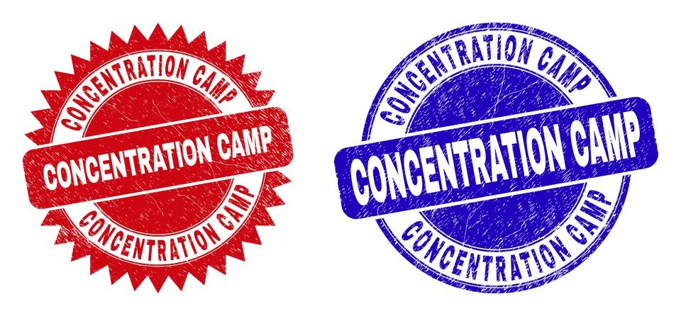 CONCENTRATION CAMP Round and Rosette Stamp Seals with Corroded Style Stock Illustration