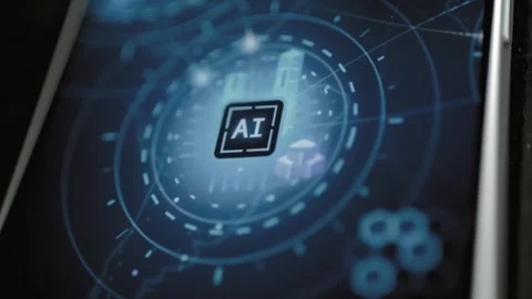 Concentric AI rings frame virtual city data Stock Footage 344103376