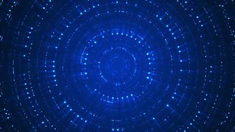 Concentric blue data rings visual bright particle trails, deep circular perspect Stock Footage 340556905