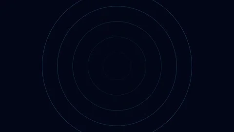 Concentric blue light rings radiating outward against a deep black background Video stock 335117220