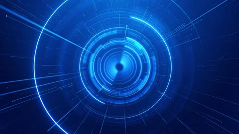 Concentric blue scanner ring visual glowing circular layers, radial data lines, Stock Footage 340526434