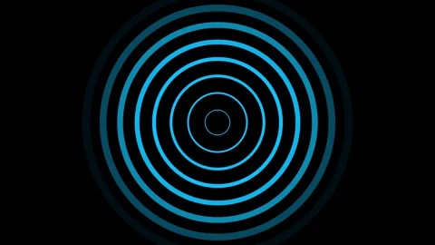 Concentric Blue Sound Waves Pulsing with Light on Black Background Video stock 343423184