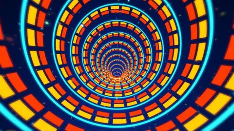 Concentric Blue Yellow Orange Circle Dashed Lines Border Bending Tunnel イラスト素材