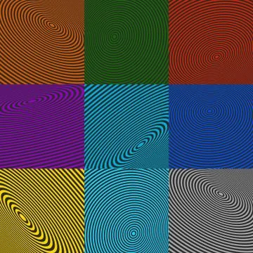 Concentric circle elements. Radiating, radial circles. Illustrazione stock