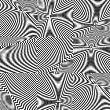 Concentric circle elements. Radiating, radial circles. Illustrazione stock