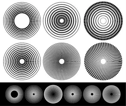 Concentric circle elements. Set of 6 variation. Stock Illustration