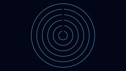 Concentric circles abstract pattern with blue and white glow effect Illustrazione stock