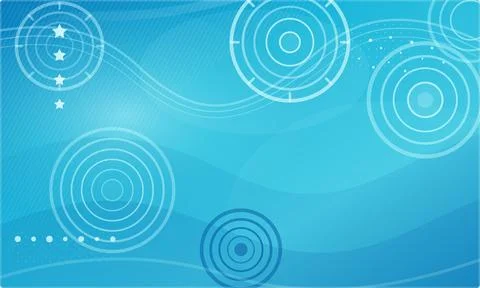 Concentric circles and wavy lines form a blue gradient background pattern Stockfoto's