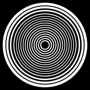 Concentric circles, concentric rings circular pattern. Abstract black and whi Stock Illustration