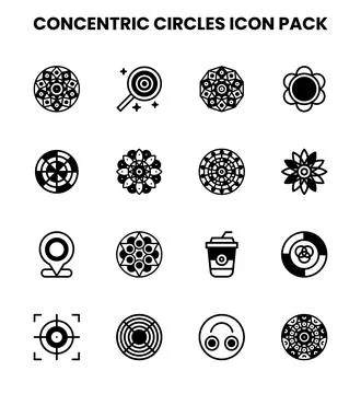 Concentric Circles DuoTone Set Icons Pack Stock Illustration