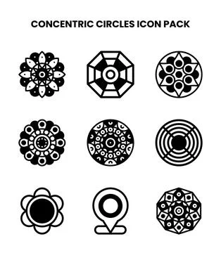 Concentric Circles DuoTone Vector Icons Pack Stock Illustration