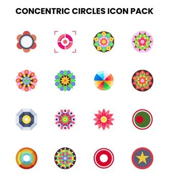 Concentric Circles Flat Graphics Icons Pack Stock Illustration