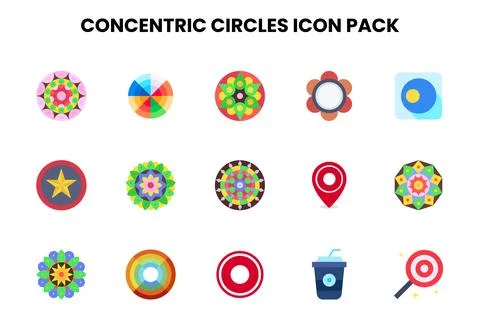 Concentric Circles Flat Graphics Icons Pack Stock Illustration