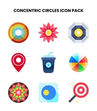 Concentric Circles Flat Icons Pack Stock Illustration