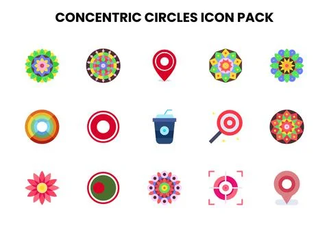 Concentric Circles Flat Icons Pack Stock Illustration