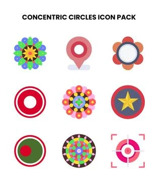 Concentric Circles Flat Set Icons Pack Illustrazione stock