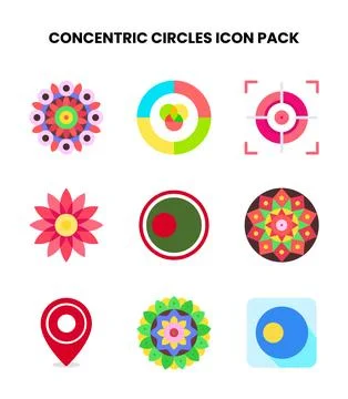 Concentric Circles Flat Vector Icons Pack Stock Illustration