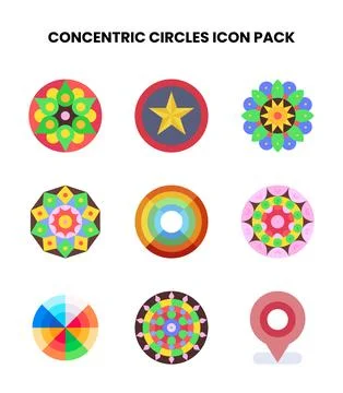 Concentric Circles Flat Vector Icons Pack 스톡 일러스트