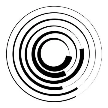 Concentric circles geometric element. Radial, radiating circular graphic. Stock-Illustration