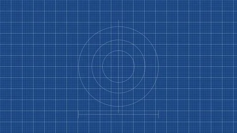 Concentric circles geometric pattern on blue grid background Stock Illustration