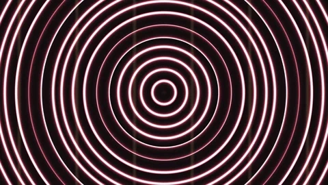 Concentric circles glow with neon light on a dark surface Stock Footage 339518850