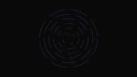 Concentric circles of glowing blue dashed lines on a deep black background Stock Footage 339617038