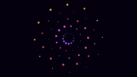 Concentric Circles of Glowing Colorful Dots on Black Background Stock Footage 340313637