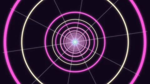 Concentric circles with glowing lines in dark background Stock Footage 336995474
