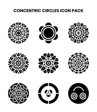 Concentric Circles Glyph Bundle Icons Pack Stock Illustration