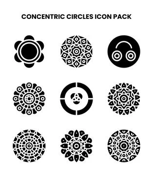 Concentric Circles Glyph Vector Icons Pack Stock Illustration