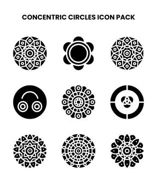 Concentric Circles Glyph Vector Icons Pack Stock Illustration