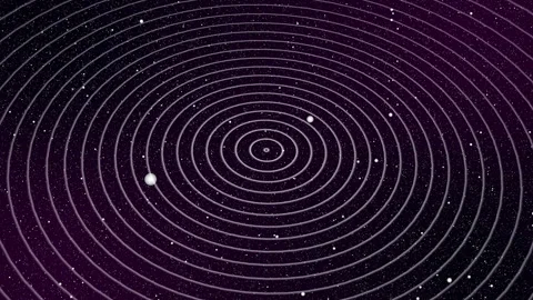 Concentric circles imply planetary orbits against a dark sky backdrop. Stock Footage 291186775