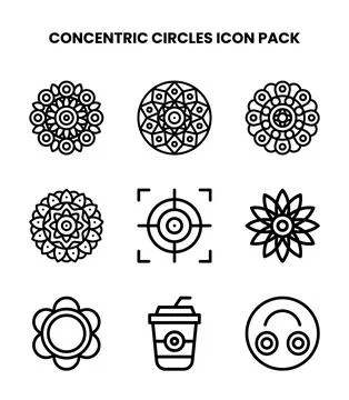 Concentric Circles Line Icons Pack Stock Illustration