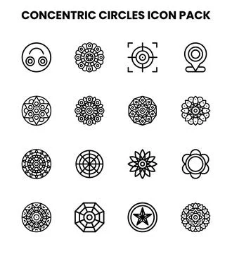 Concentric Circles Line UI Icons Pack Illustrazione stock