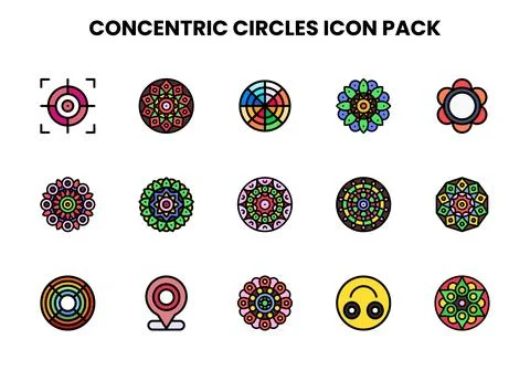 Concentric Circles Lineal Color Set Icons Pack 스톡 일러스트