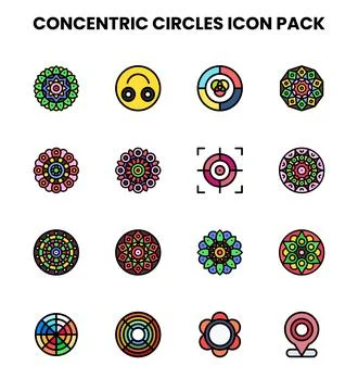 Concentric Circles Lineal Color UI Icons Pack Stock Illustration