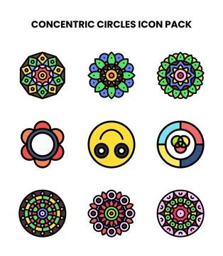 Concentric Circles Lineal Color Vector Icons Pack Stock Illustration