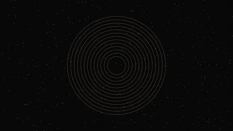 Concentric circles pattern on dark starry space background Stock Illustration