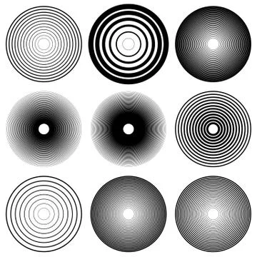 Concentric circles, radial lines pattern(s). Monochrome abstract element(s) イラスト素材