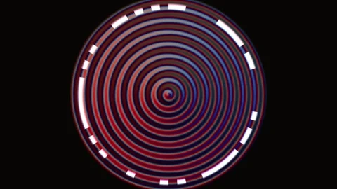 Concentric circles in red and blue glow against a dark Stock Footage 338208738