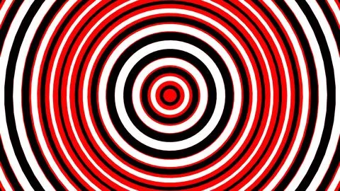 Concentric circles spiral pattern in red black and white Illustrazione stock