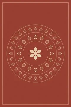 Concentric circles of tiny pomegranates surround a simple cream flower on a.. Stock Illustration